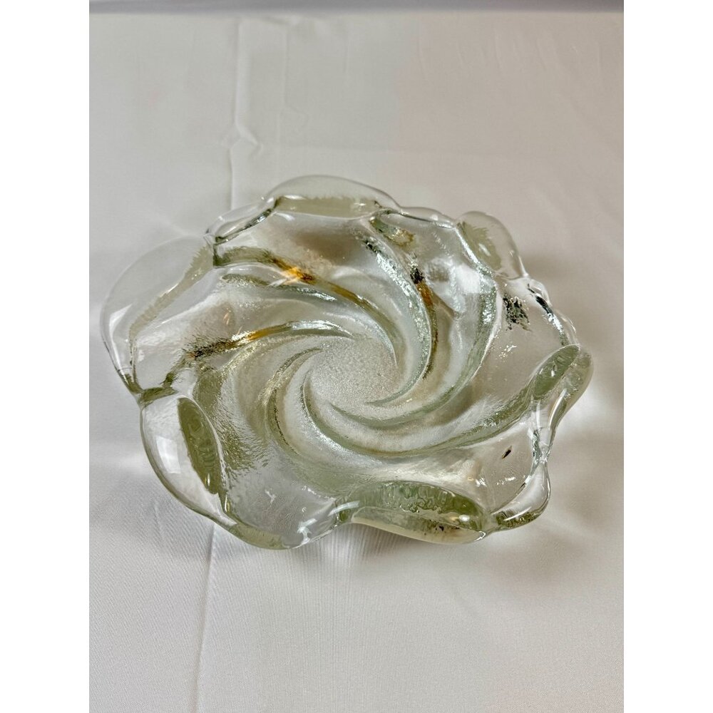 Vintage Fenton Havy Glass Clear Thick Swirl Ashtray 9" Width - Picture 4 of 8